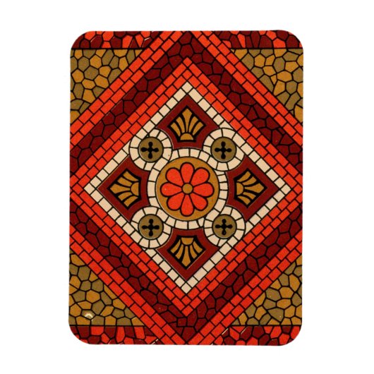モザイク抽象芸術フローラアート赤と茶色 マグネット (縦)