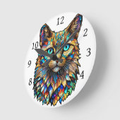 モザイク数々のステンドグラス猫760 ラウンド壁時計 (傾斜)