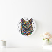 モザイク数々のステンドグラス猫760 ラウンド壁時計 (ホーム)