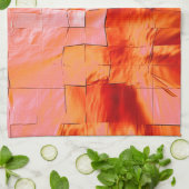 モザイク模様の華やかなサーモンの色を柔らかく刻んだ キッチンタオル (折り畳み)