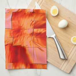 モザイク模様の華やかなサーモンの色を柔らかく刻んだ キッチンタオル