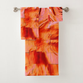 モザイク模様の華やかなサーモンの色を柔らかく刻んだ バスタオルセット