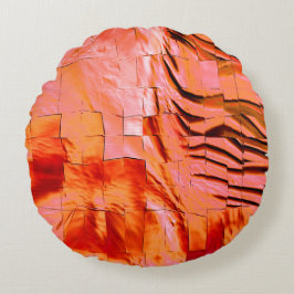 モザイク模様の華やかなサーモンの色を柔らかく刻んだ ラウンドクッション