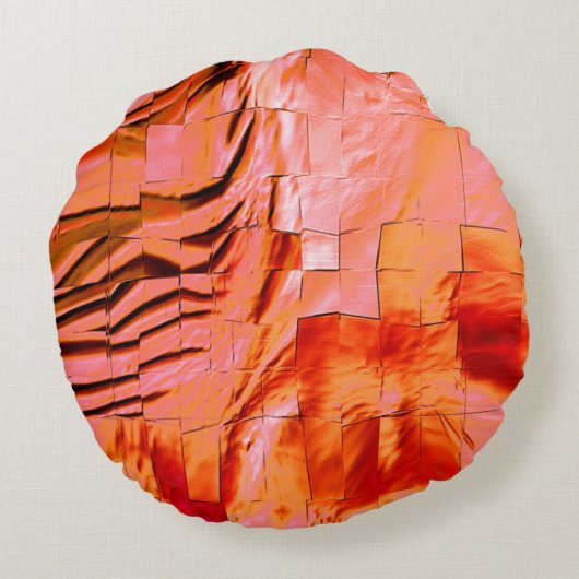 モザイク模様の華やかなサーモンの色を柔らかく刻んだ ラウンドクッション (裏面)