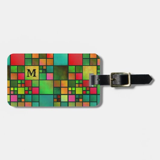 モザイク模様水色モノグラムラゲージタグ ラゲッジタグ (正面横)