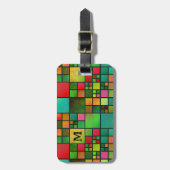 モザイク模様水色モノグラムラゲージタグ ラゲッジタグ (正面縦)