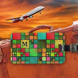 モザイク模様水色モノグラムラゲージタグ ラゲッジタグ