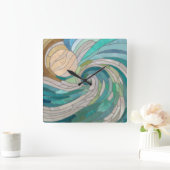 モザイク波と月 スクエア壁時計 (ホーム)