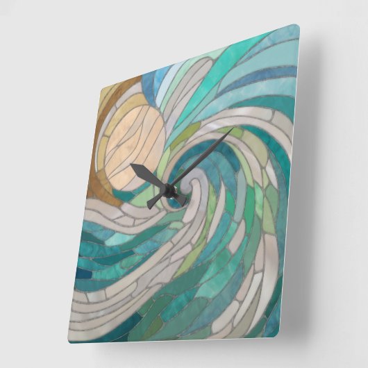 モザイク波と月 スクエア壁時計 (傾斜)