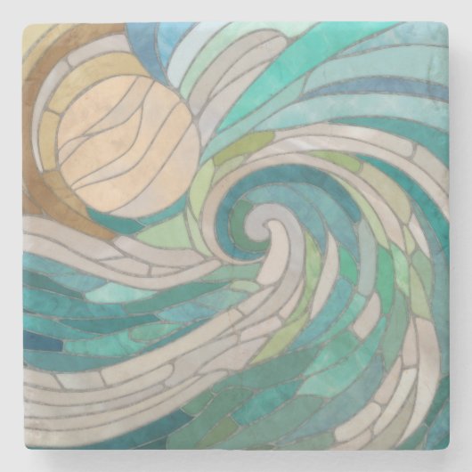 モザイク波と月 ストーンコースター (正面)