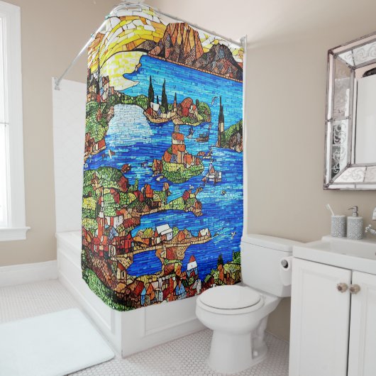 モザイク海のステンドガ地中海のラス シャワーカーテン (インサイチュ)