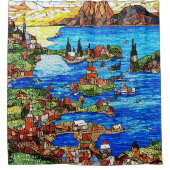 モザイク海のステンドガ地中海のラス シャワーカーテン (正面)