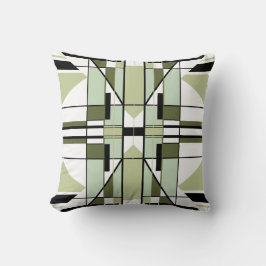 モザイク淡い色のグリーン白黒対称抽象芸術 クッション