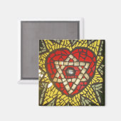 モザイク白熱［赤熱］光を放つハートの星ダビデの緑 マグネット (正面/裏面)