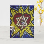 モザイク白熱［赤熱］光を放つハートの星ダビデの青 カード (黄色い花)