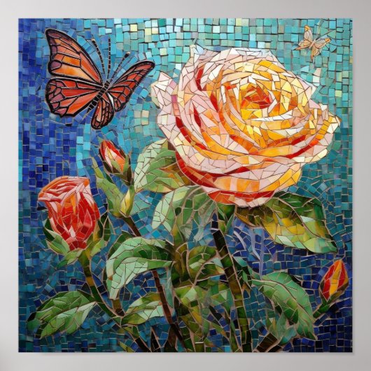 モザイク素晴らしアートバラフラワー ポスター (正面)