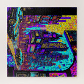 モザイク素晴らしステンドグラスNEONサイバーパンクシティ ジグソーパズル (横)