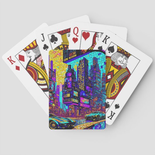 モザイク素晴らしステンドグラスNEONサイバーパンクシティ トランプ (裏面)