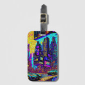 モザイク素晴らしステンドグラスNEONサイバーパンクシティ ラゲッジタグ (正面縦)