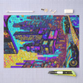 モザイク素晴らしステンドグラスNEONサイバーパンクシティ 薄葉紙 (クラフト)