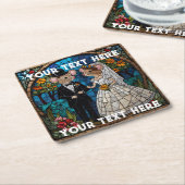 モザイク結婚マウスのカップルのステンドグラス効果。 スクエアペーパーコースター (アングル)