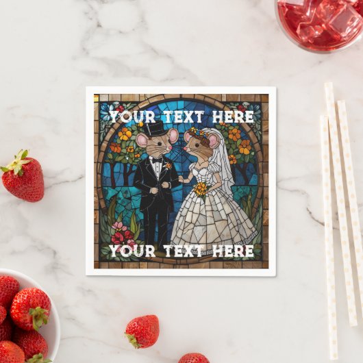 モザイク結婚マウスのカップルのステンドグラス効果。 スタンダードカクテルナプキン (インサイチュ)