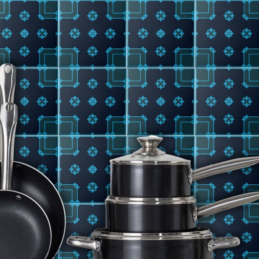 モザイク装飾スタイルの青と藍模様 タイル