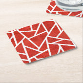 モザイク赤と白パターン スクエアペーパーコースター (アングル)
