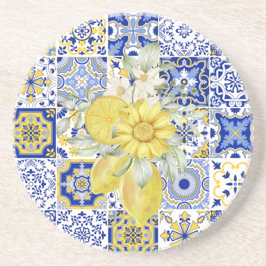 モザイク開花（青と黄） コースター (正面)