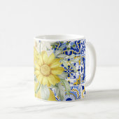 モザイク開花（青と黄） コーヒーマグカップ (正面右)