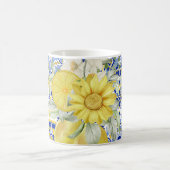 モザイク開花（青と黄） コーヒーマグカップ (中央)