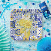 モザイク開花（青と黄） ペーパープレート (パーティー)