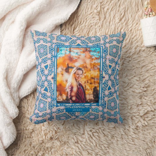 モザイク青とピンクの写真 クッション (ブランケット)