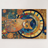 モザイク風ロマネスクデザインのオパール猫 ジグソーパズル (横)