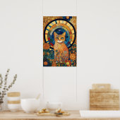 モザイク風ロマネスクデザインのオパール猫 ポスター (キッチン)