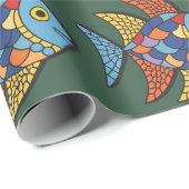 モザイク魚，明るい色，水族館 ラッピングペーパー (ロールコーナー)