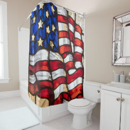 モザイク鮮やかアメリカ国旗のステンドグラス シャワーカーテン