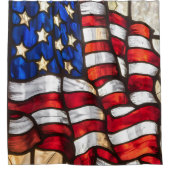 モザイク鮮やかアメリカ国旗のステンドグラス シャワーカーテン (正面)