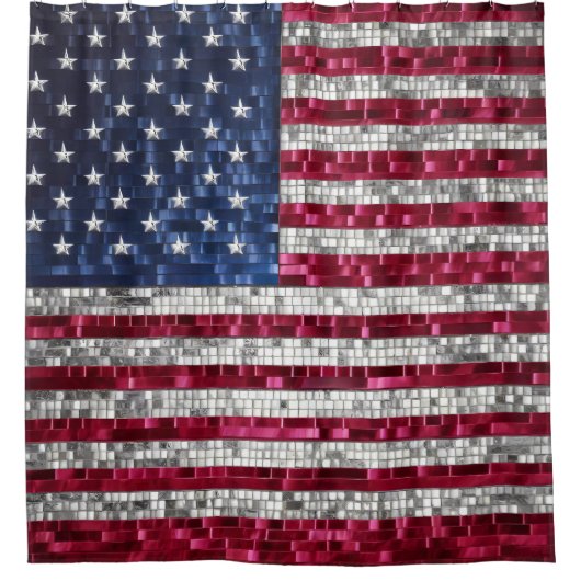 モザイク鮮やかアメリカ国旗のステンドグラス シャワーカーテン (正面)