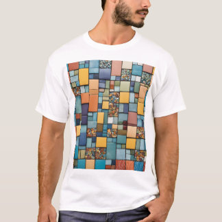 モザイク鮮やかアートTシャツ – 幾何学模様カラフル Tシャツ