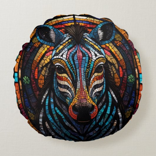 モザイク鮮やかゼブラ ラウンドクッション (正面)