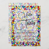 モザイク&カラフルおもしろいこんにちは30歳の誕生日 招待状 (正面/裏面)