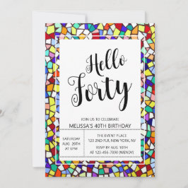 モザイク&カラフルおもしろいこんにちは40歳の誕生日 招待状