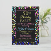 モザイク&カラフルおもしろい50番目の誕生日招待状 招待状 (スタンド正面)