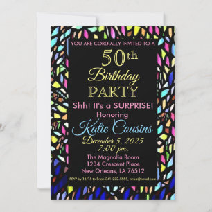 モザイク&カラフルおもしろい50番目の誕生日招待状 招待状