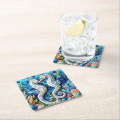 モザイク タツノオトシゴ ロマンチック ビーチィ スクエアペーパーコースター (インサイチュ)