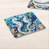 モザイク タツノオトシゴ ロマンチック ビーチ スクエアペーパーコースター (アングル)