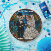 モザイク マウス ウェディング カップル ステンドグラス エフェクト ペーパープレート (パーティー)