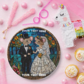 モザイク マウス ウェディング カップル ステンドグラス エフェクト ペーパープレート (パーティー)