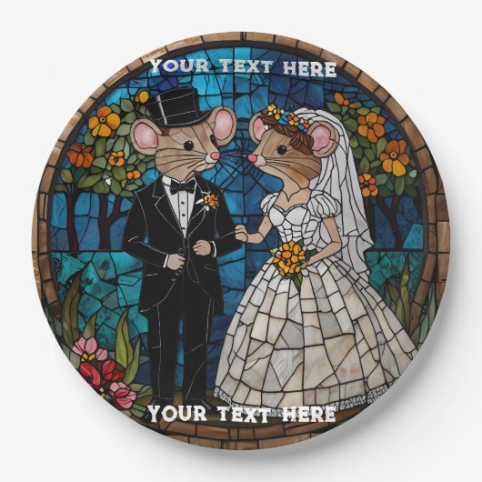 モザイク マウス ウェディング カップル ステンドグラス エフェクト ペーパープレート (正面)